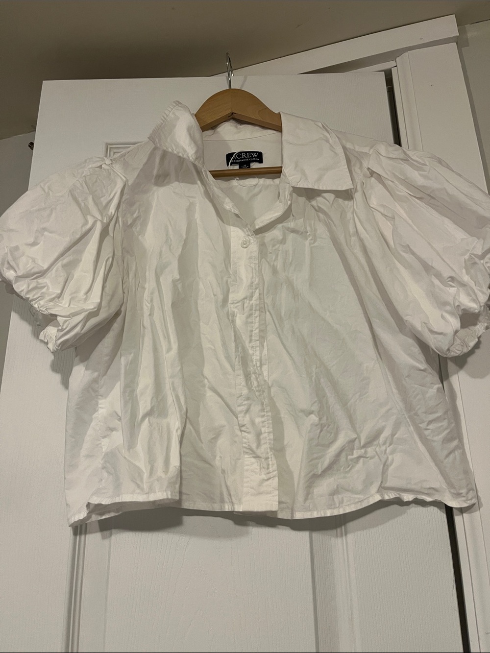J. Crew White Puff Sleeve Cotton Button-Down Top
